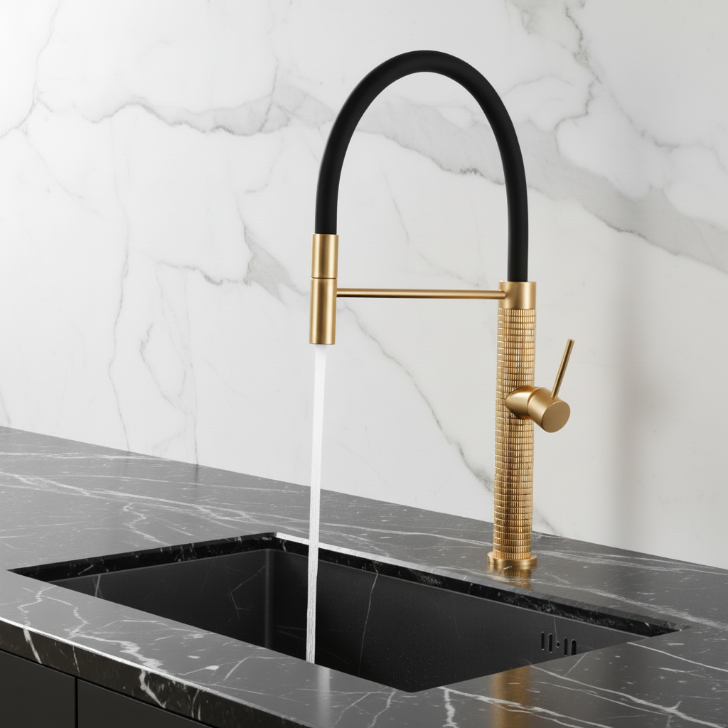 Angelica semi-professionele keukenkraan – uittrekbare spray – geborsteld goud