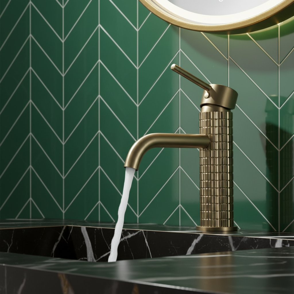 Angelica wastafelkraan op blad - geborsteld goud