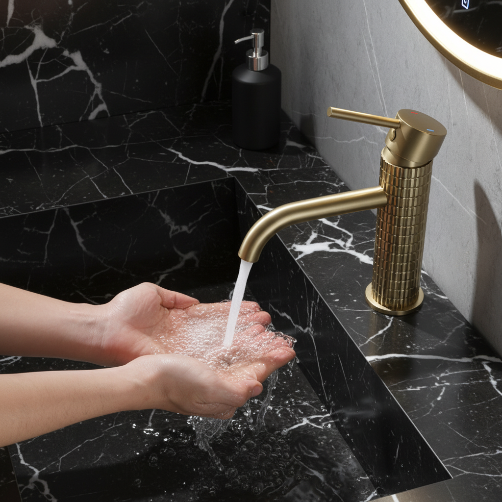 Angelica wastafelkraan op blad - geborsteld goud