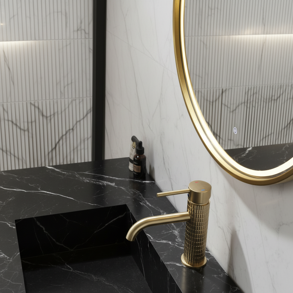 Angelica wastafelkraan op blad - geborsteld goud