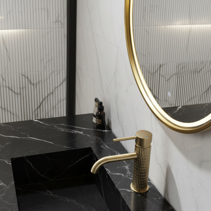 Angelica wastafelkraan op blad - geborsteld goud