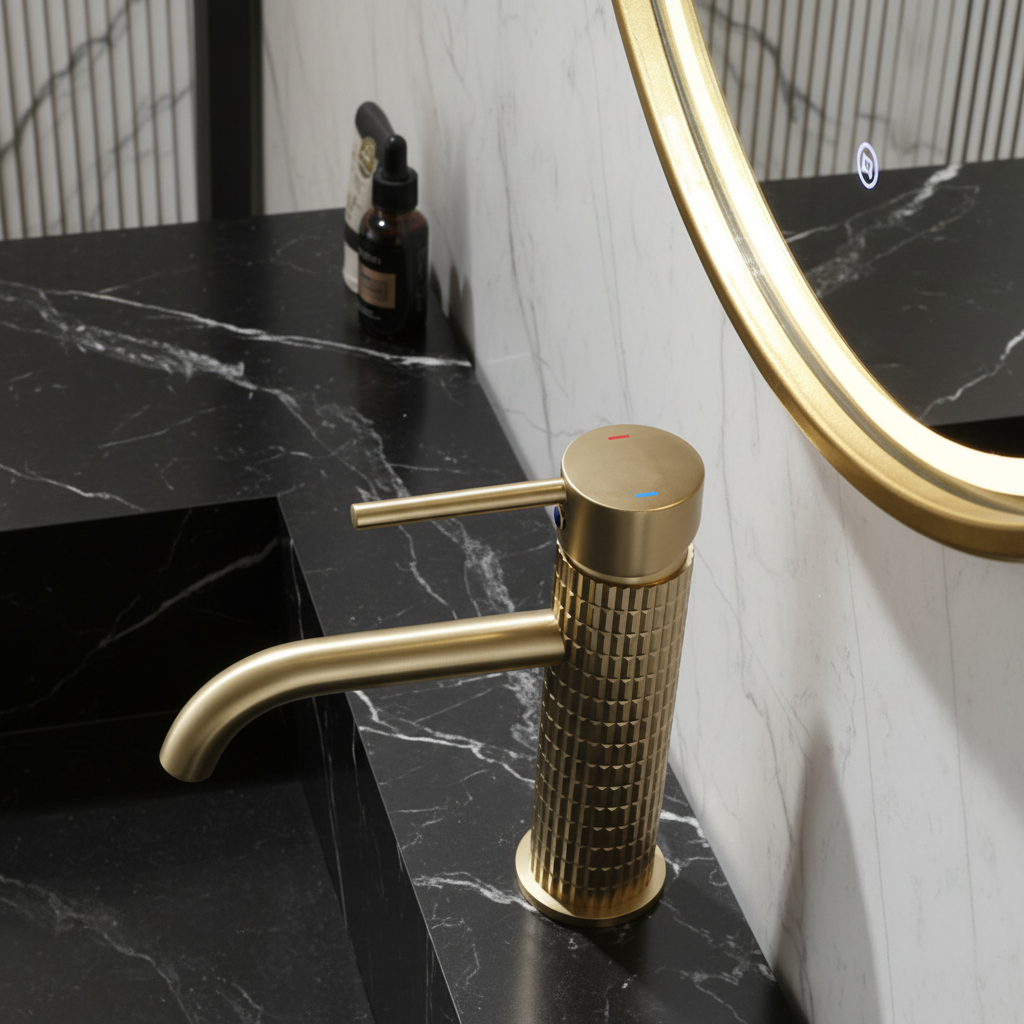 Angelica wastafelkraan op blad - geborsteld goud