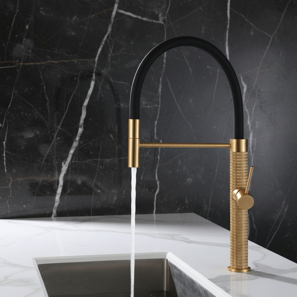 Angelica semi-professionele keukenkraan – uittrekbare spray – geborsteld goud