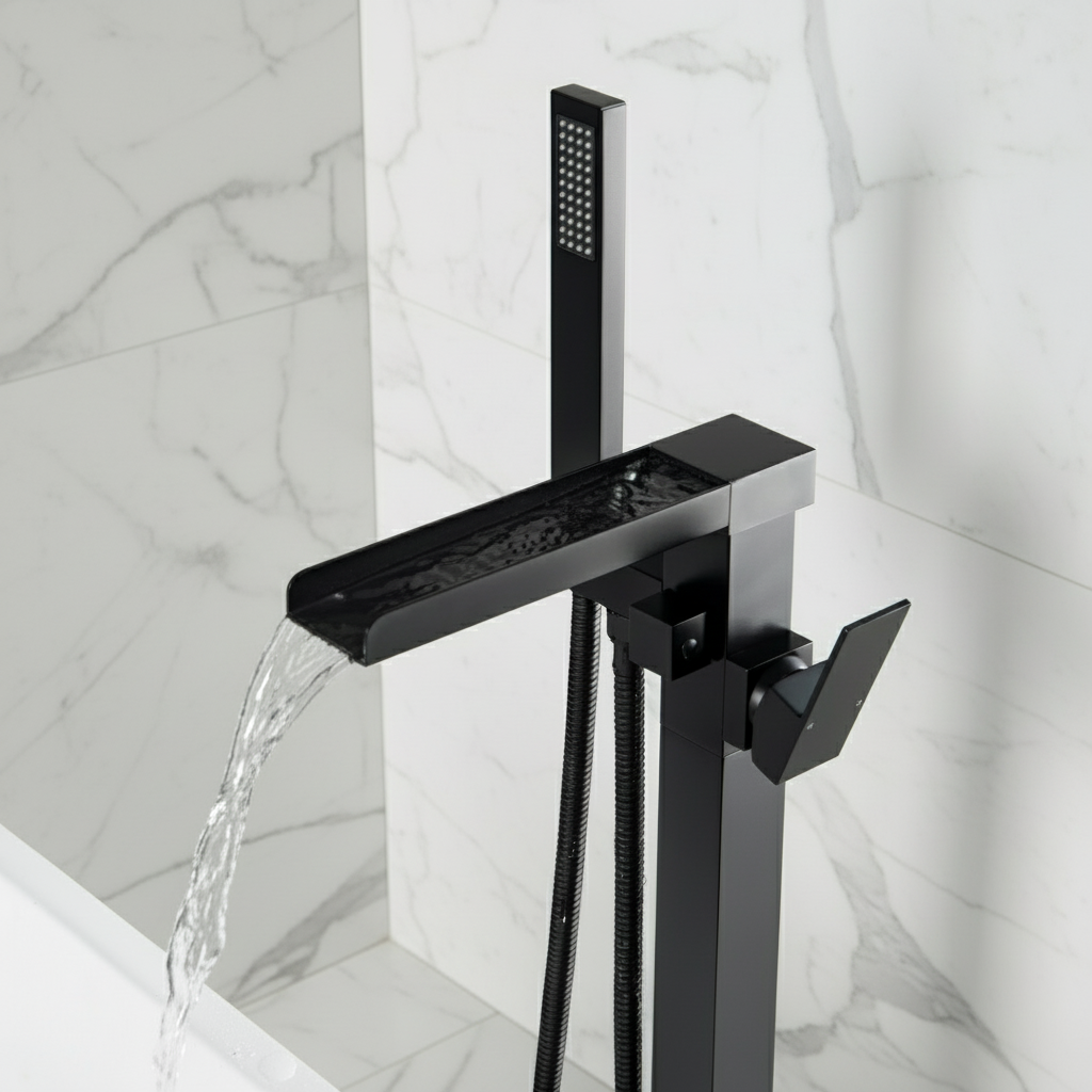 Lisandro Vrijstaande Badkraan – Watervaluitloop – Matzwart