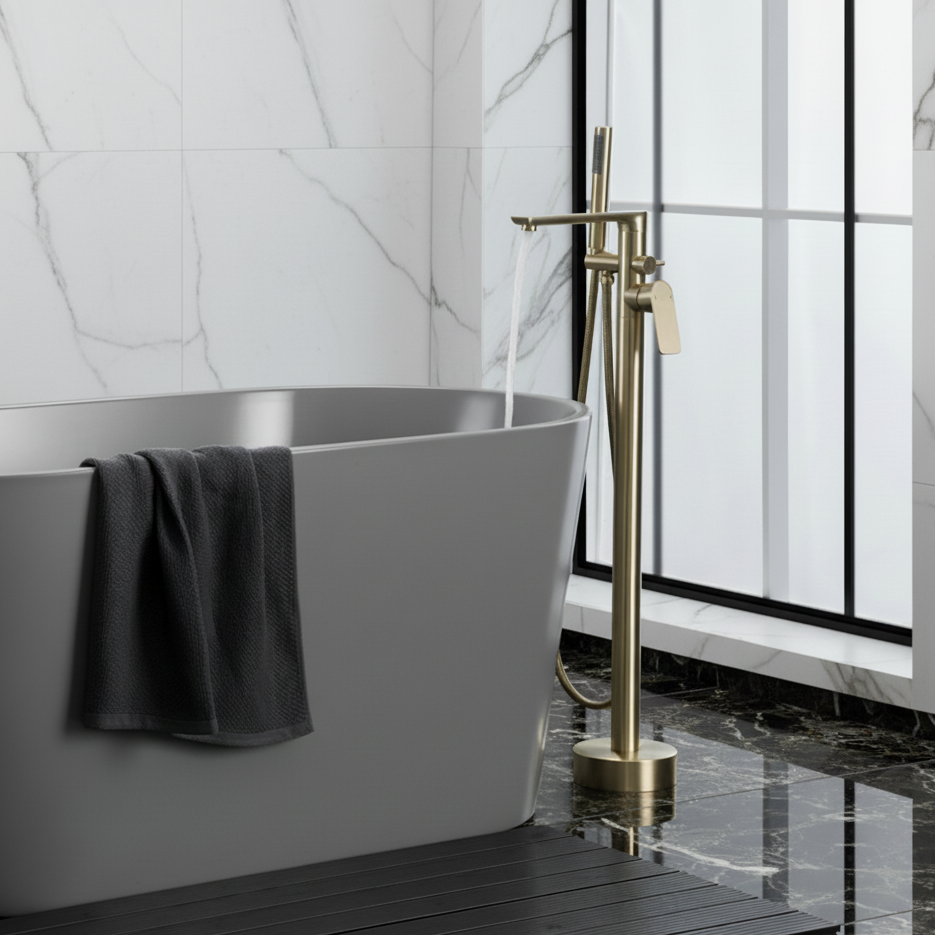 Emilia vrijstaande badkraan – geborsteld goud