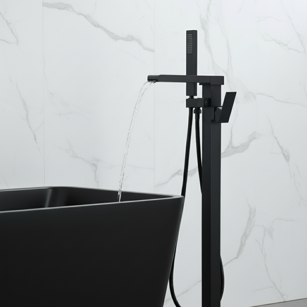 Lisandro Vrijstaande Badkraan – Watervaluitloop – Matzwart