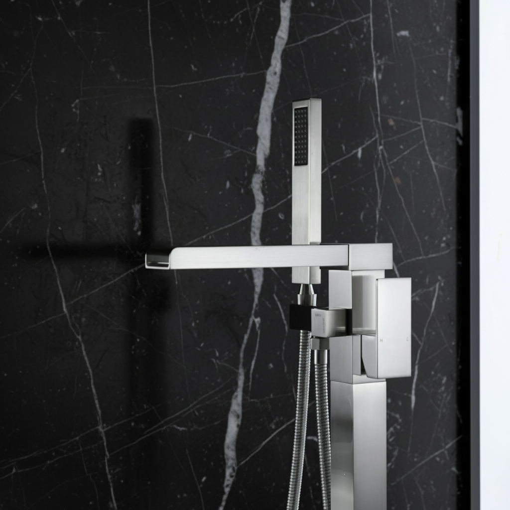 Lisandro Vrijstaande Badkraan – Watervaluitloop – Geborsteld nikkel