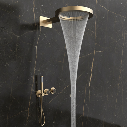 Marino Thermostatic Concealed Rain Shower Set – Waterfall & Hand Shower – Brushed Gold – Includes Concealed Valve