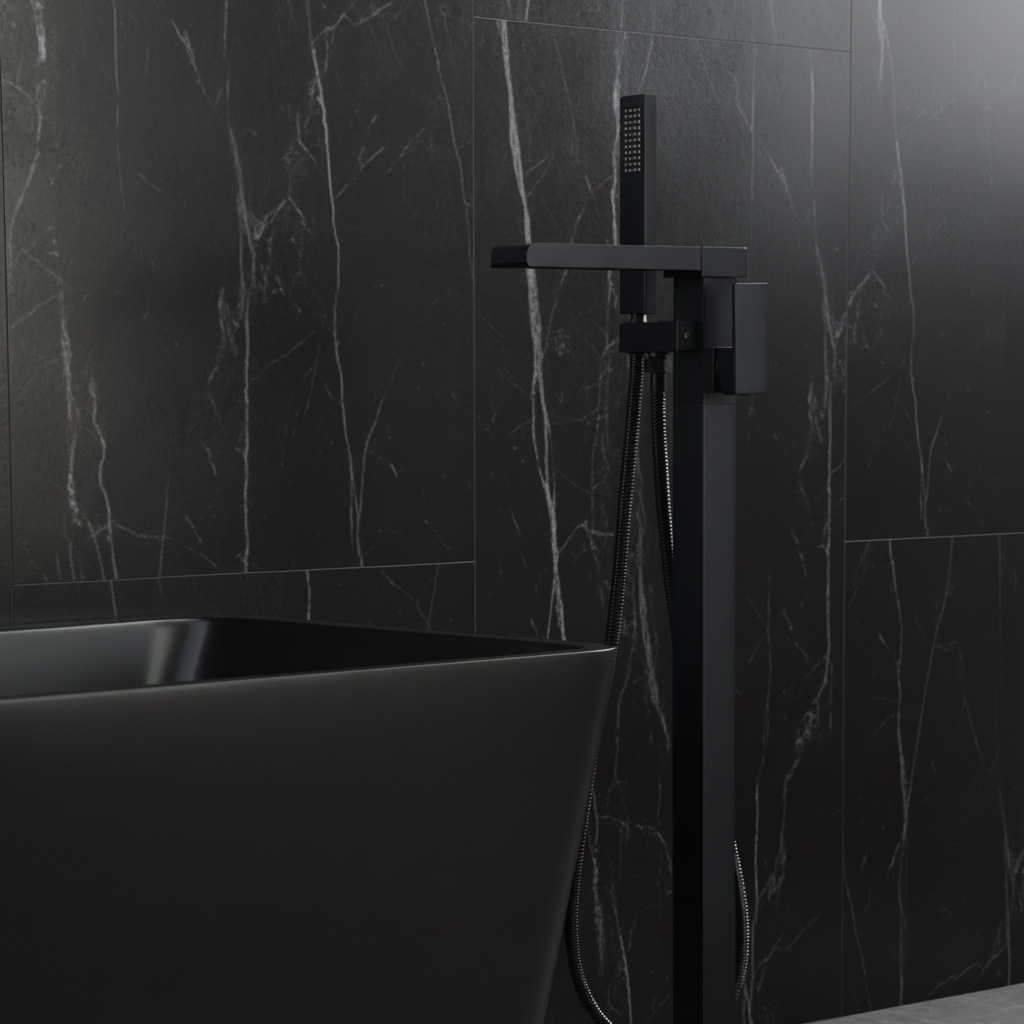 Lisandro Vrijstaande Badkraan – Watervaluitloop – Matzwart