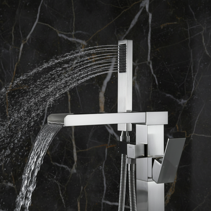 Lisandro Vrijstaande Badkraan – Watervaluitloop – Geborsteld nikkel