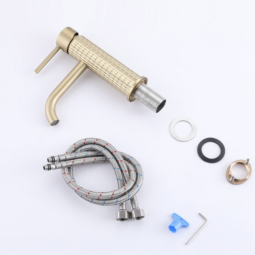 Angelica wastafelkraan op blad - geborsteld goud