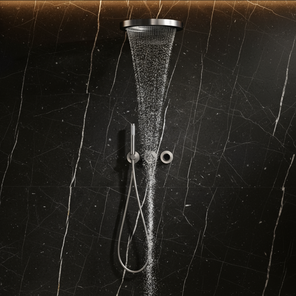 Marino Thermostatic Concealed Rain Shower Set – Waterfall & Hand Shower – Gunmetal Grey – Includes Concealed Valve