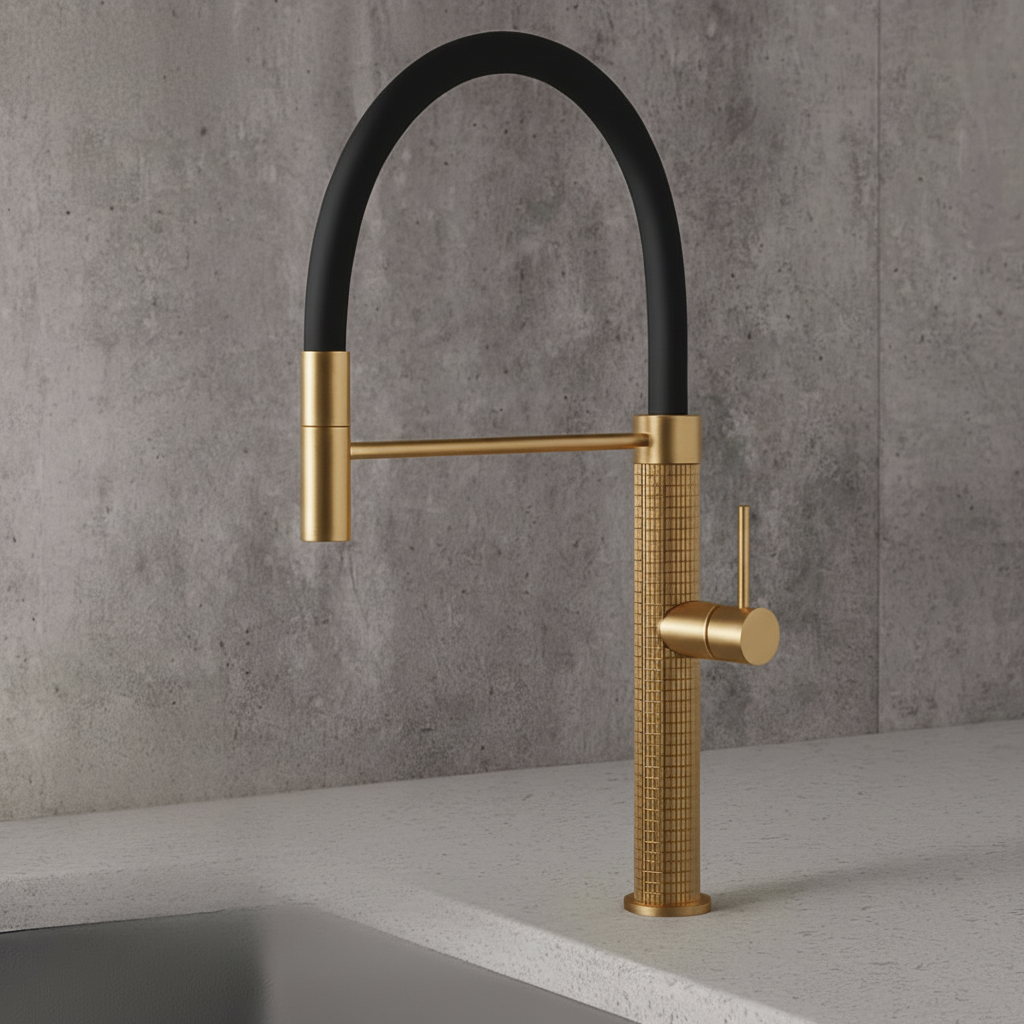 Angelica semi-professionele keukenkraan – uittrekbare spray – geborsteld goud