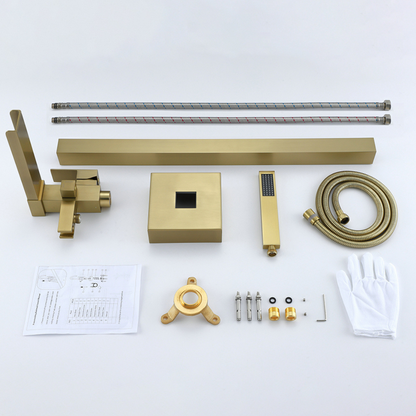 Lisandro vrijstaande badkraan – watervaluitloop – geborsteld goud