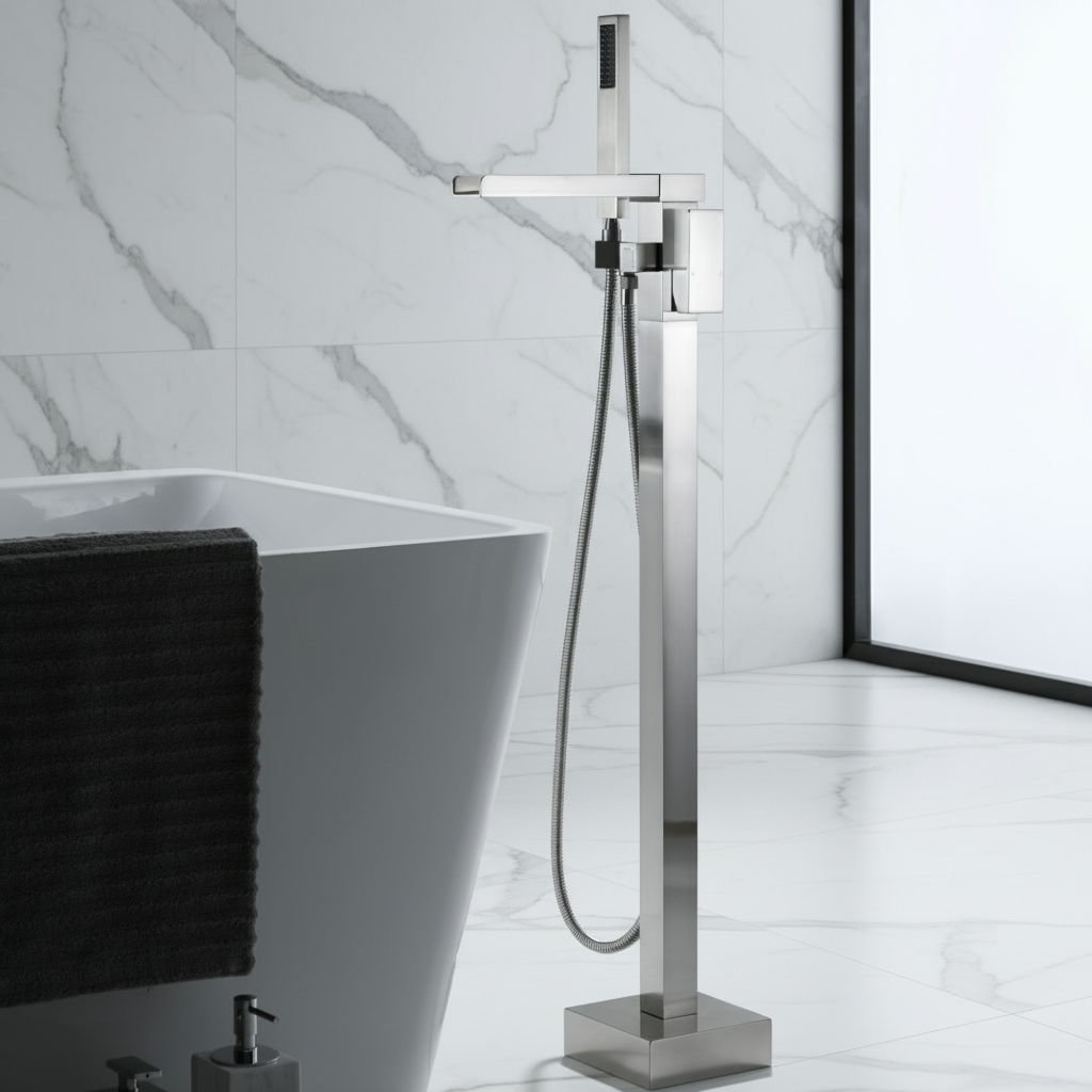 Lisandro Vrijstaande Badkraan – Watervaluitloop – Geborsteld nikkel