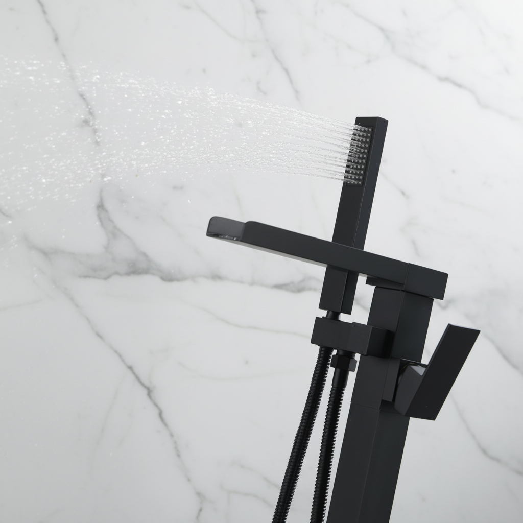 Lisandro Vrijstaande Badkraan – Watervaluitloop – Matzwart