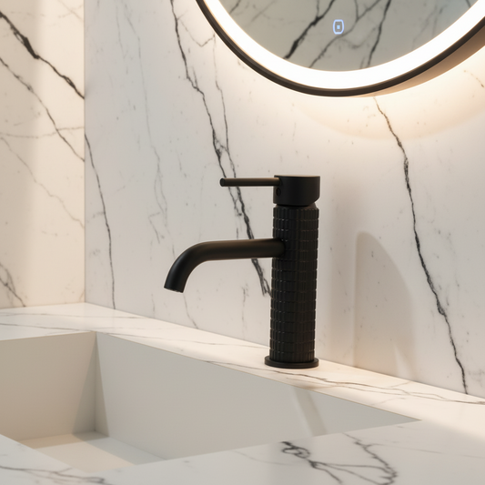 Angelica wastafelkraan op blad – matzwart