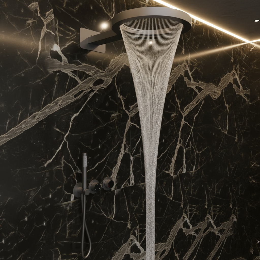 Marino Thermostatic Concealed Rain Shower Set – Waterfall & Hand Shower – Gunmetal Grey – Includes Concealed Valve