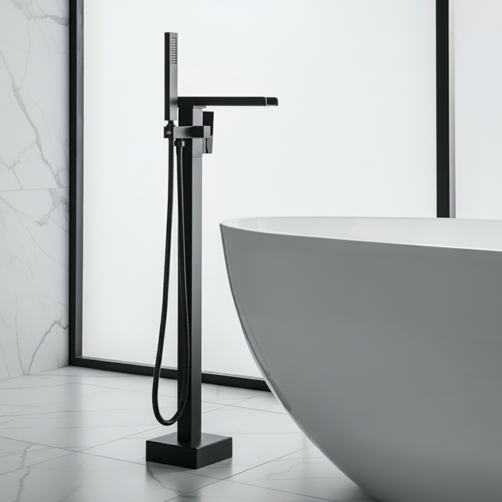 Lisandro Vrijstaande Badkraan – Watervaluitloop – Matzwart