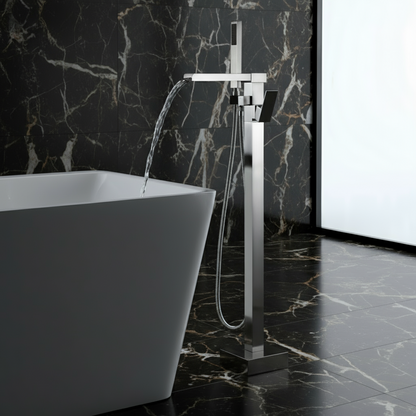 Lisandro Vrijstaande Badkraan – Watervaluitloop – Geborsteld nikkel