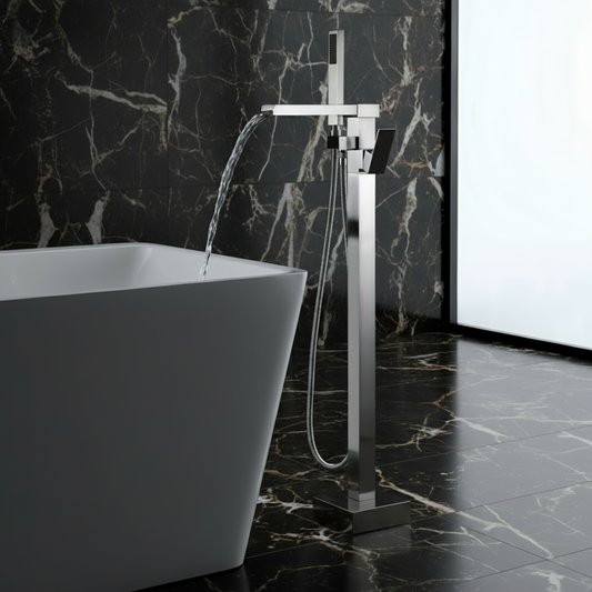 Lisandro Vrijstaande Badkraan – Watervaluitloop – Geborsteld nikkel