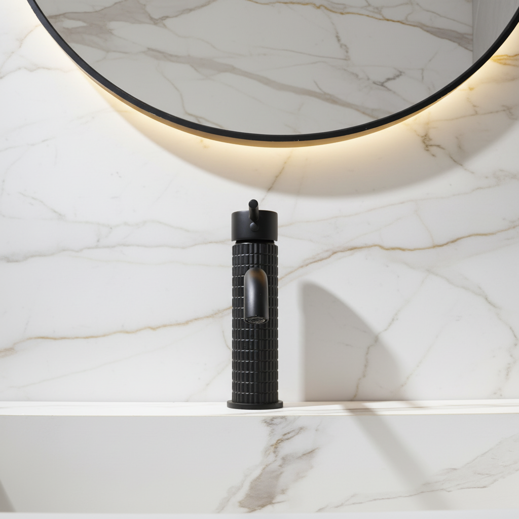 Angelica wastafelkraan op blad – matzwart