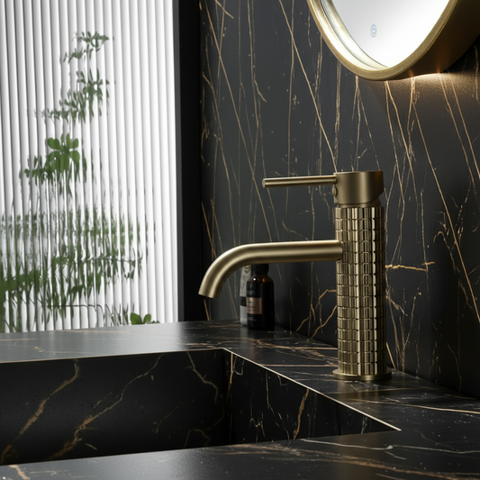 Angelica wastafelkraan op blad - geborsteld goud