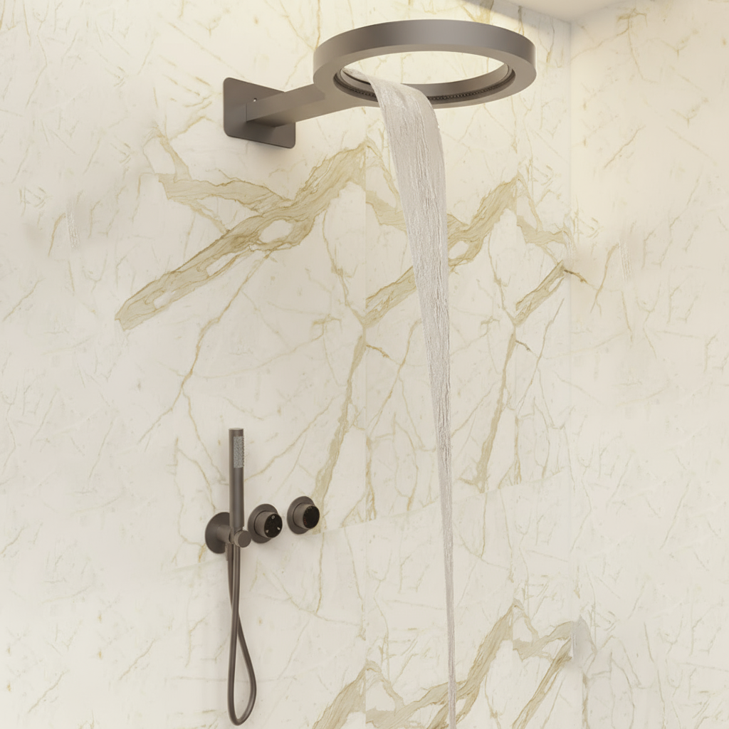 Marino Thermostatic Concealed Rain Shower Set – Waterfall & Hand Shower – Gunmetal Grey – Includes Concealed Valve