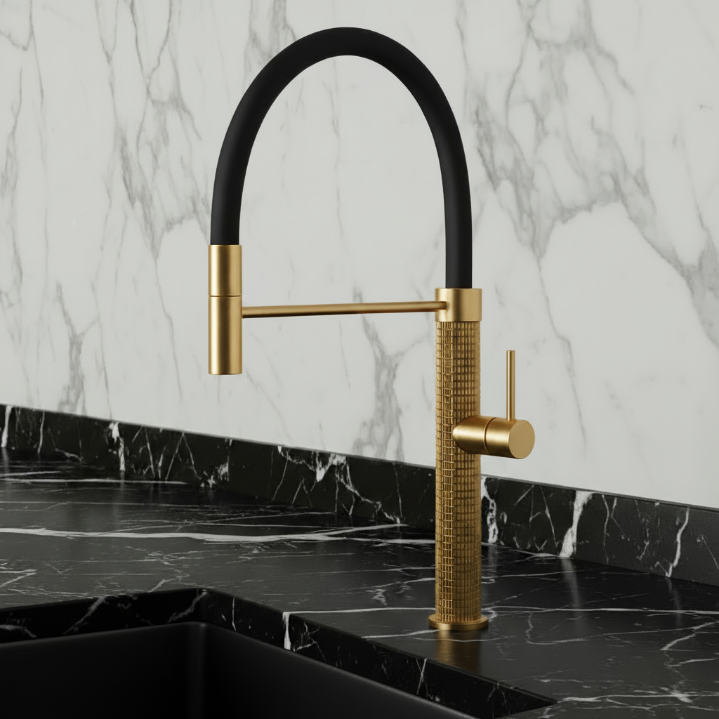 Angelica semi-professionele keukenkraan – uittrekbare spray – geborsteld goud