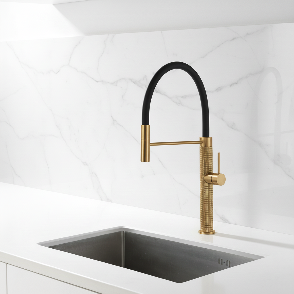 Angelica semi-professionele keukenkraan – uittrekbare spray – geborsteld goud