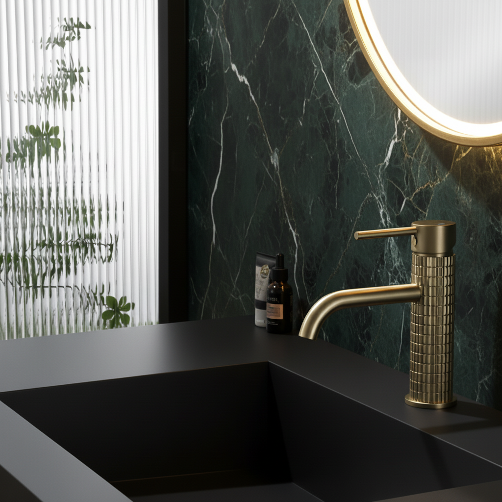 Angelica wastafelkraan op blad - geborsteld goud