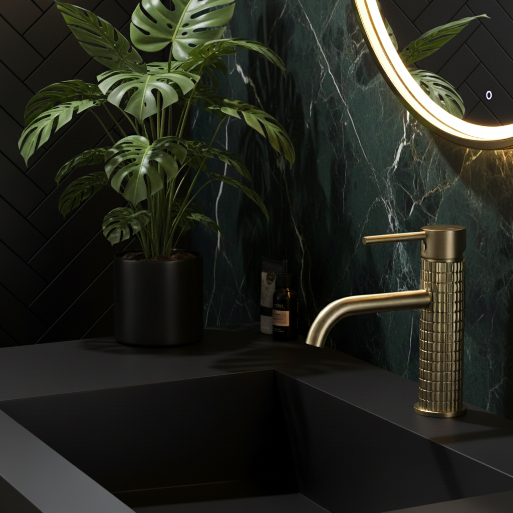 Angelica wastafelkraan op blad - geborsteld goud