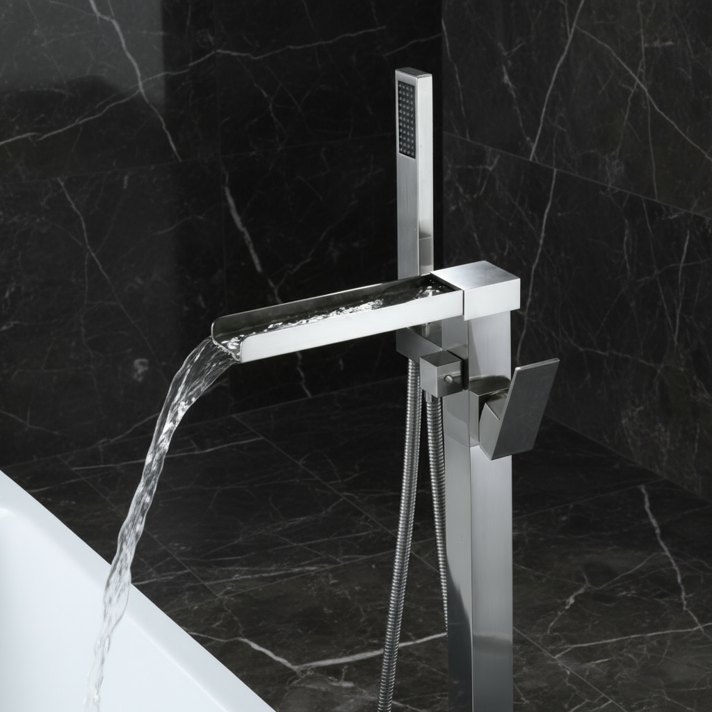 Lisandro Vrijstaande Badkraan – Watervaluitloop – Geborsteld nikkel