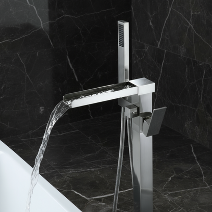 Lisandro Vrijstaande Badkraan – Watervaluitloop – Geborsteld nikkel