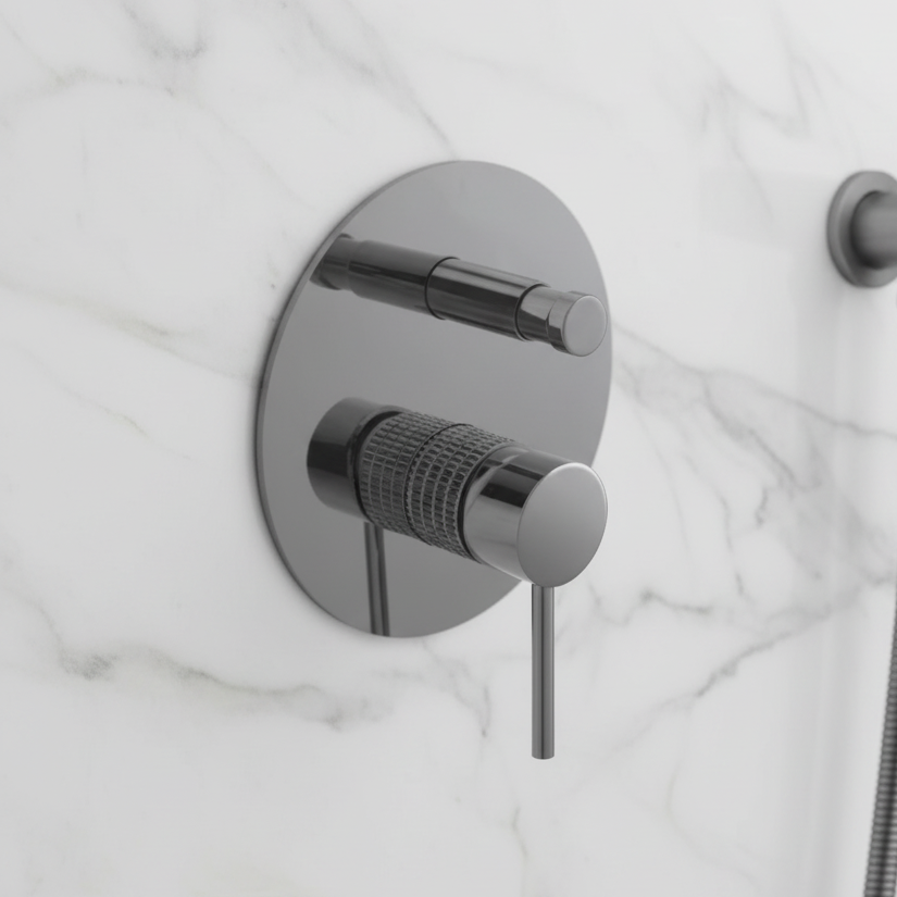 Angelica inbouwdouchesysteem – regendouche en handdouche – staalgrijs