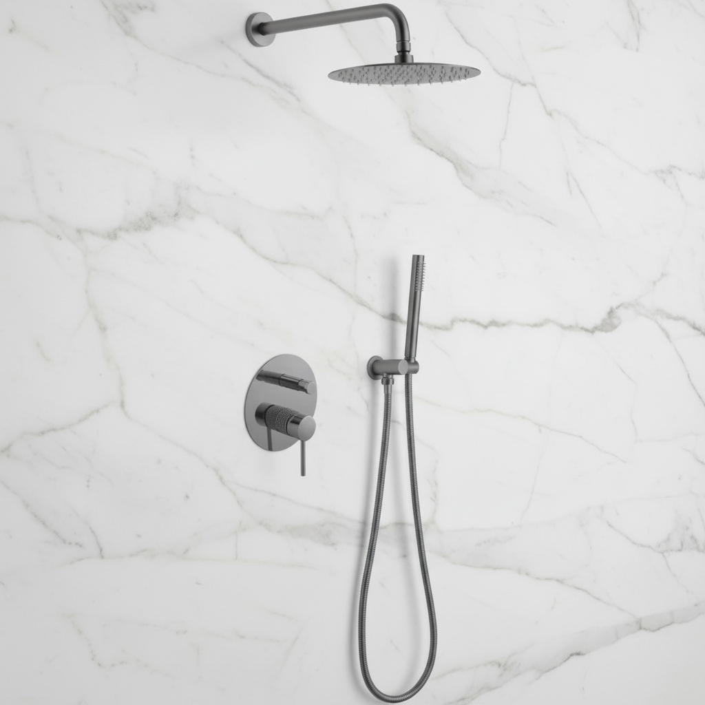 Angelica inbouwdouchesysteem – regendouche en handdouche – staalgrijs