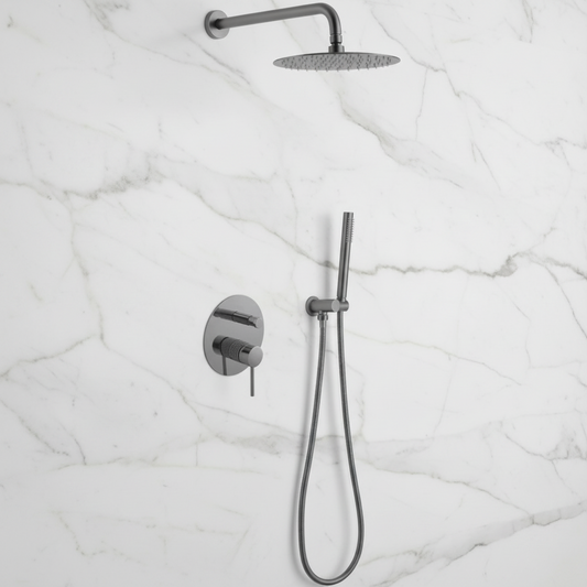 Angelica inbouwdouchesysteem – regendouche en handdouche – staalgrijs