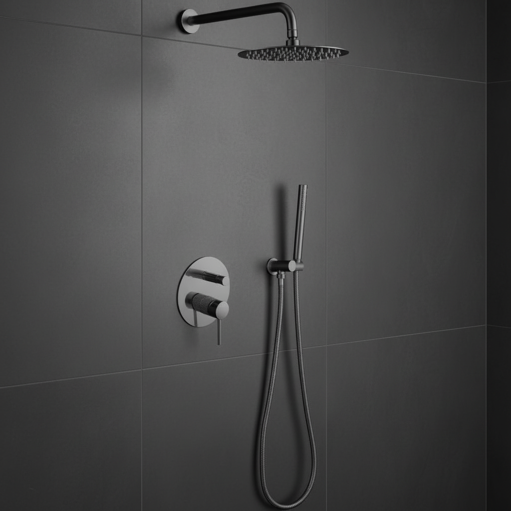 Angelica inbouwdouchesysteem – regendouche en handdouche – staalgrijs