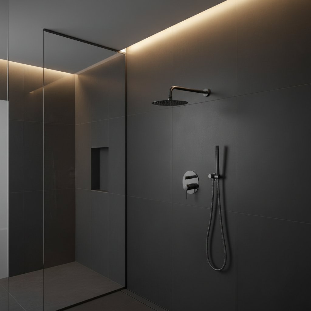 Angelica inbouwdouchesysteem – regendouche en handdouche – staalgrijs