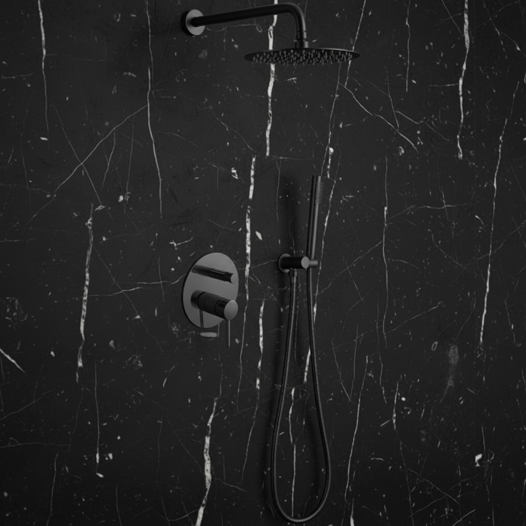 Angelica inbouwdouchesysteem – regendouche en handdouche – matzwart