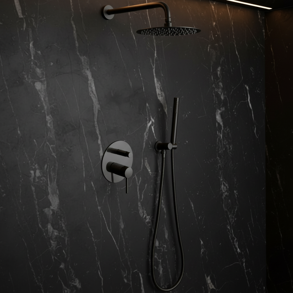 Angelica inbouwdouchesysteem – regendouche en handdouche – matzwart