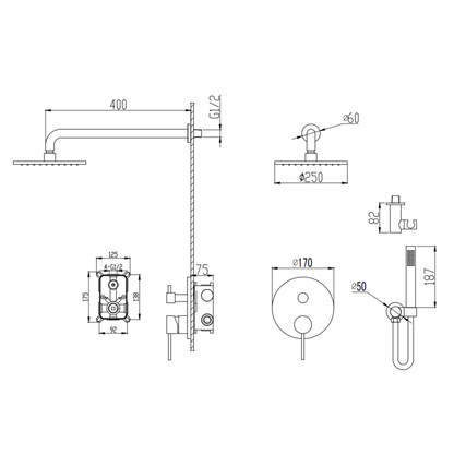 Angelica verborgen douchesysteem – regendouche en handdouche – geborsteld goud