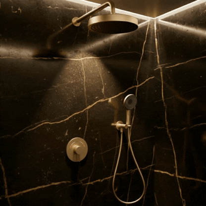 Amalia inbouwdouchesysteem – regen- en handdouche – geborsteld goud