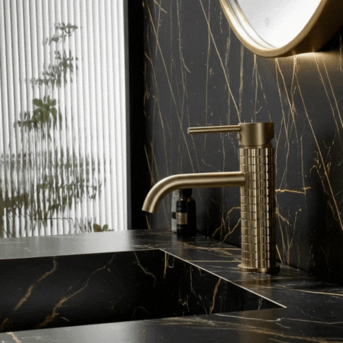 Angelica wastafelkraan op blad - geborsteld goud