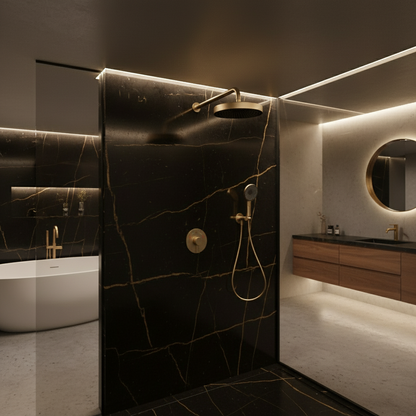 Amalia inbouwdouchesysteem – regen- en handdouche – geborsteld goud