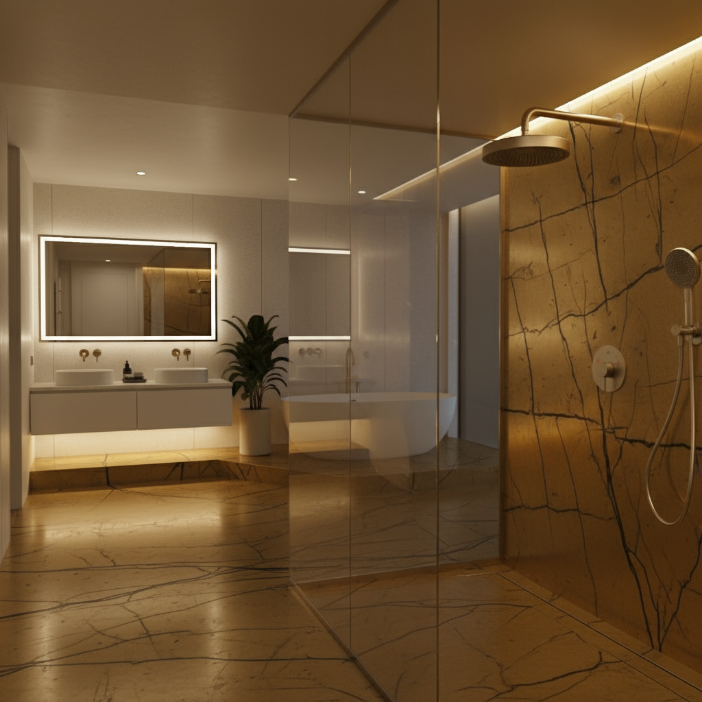 Amalia inbouwdouchesysteem – regen- en handdouche – geborsteld goud