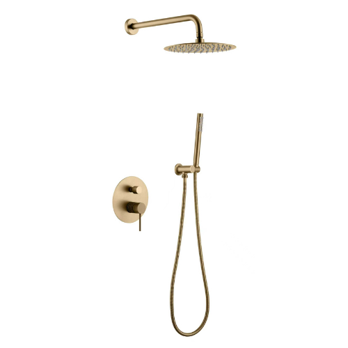 Angelica verborgen douchesysteem – regendouche en handdouche – geborsteld goud