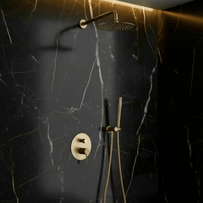Angelica verborgen douchesysteem – regendouche en handdouche – geborsteld goud