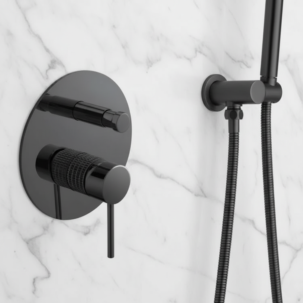 Angelica inbouwdouchesysteem – regendouche en handdouche – matzwart