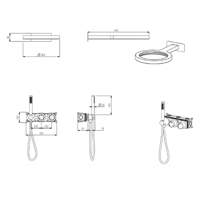 Marino Thermostatic Concealed Rain Shower Set – Waterfall & Hand Shower – Brushed Gold – Includes Concealed Valve
